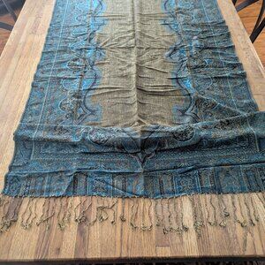 Beautiful Blue and Gold Silk Pashmina